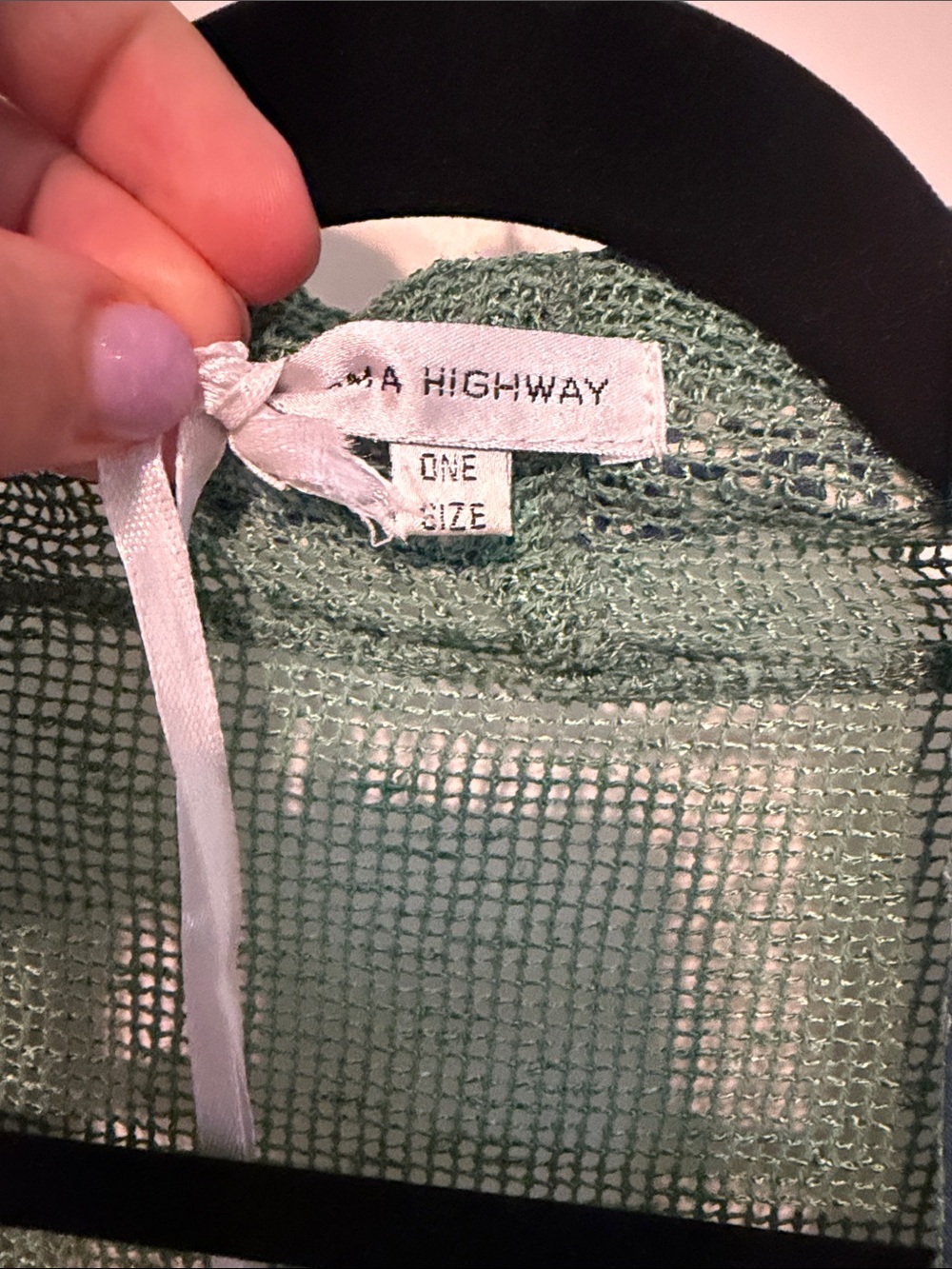 Karma Highway Loose Knit Green Open-Front Swim Coverup Kimono with Printed Trim - Picture 2 of 13